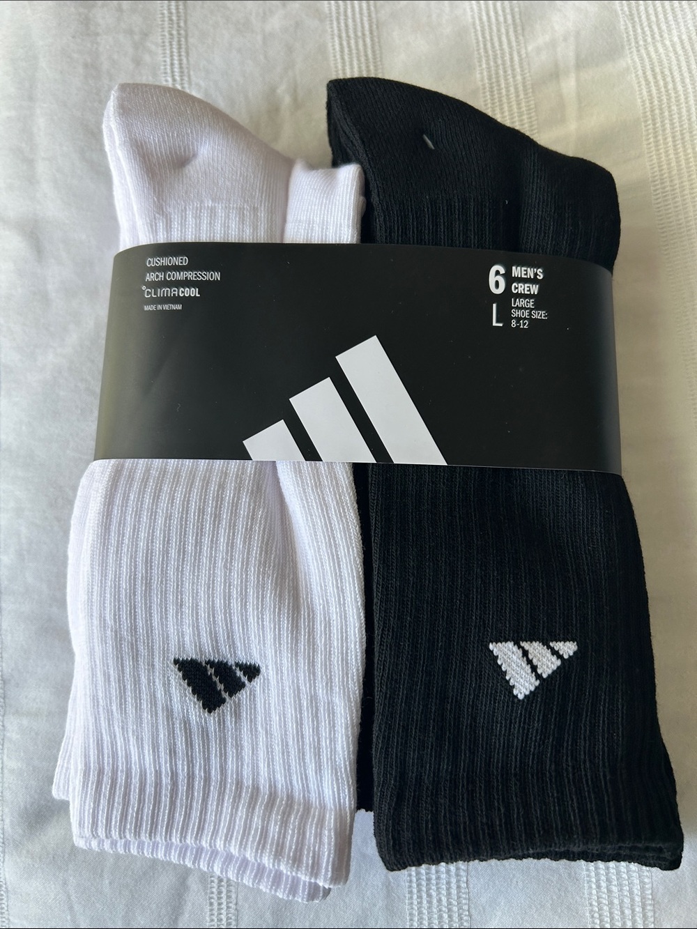 adidas Men's Crew Athletic Socks - Black & White (6 Pack)